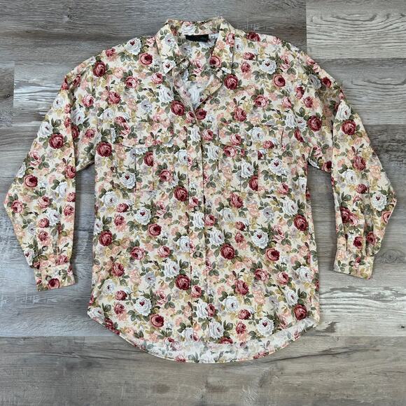 Vintage Abercrombie & Fitch Floral Button Down Shirt Beige Rose Print USA S - Picture 1 of 5